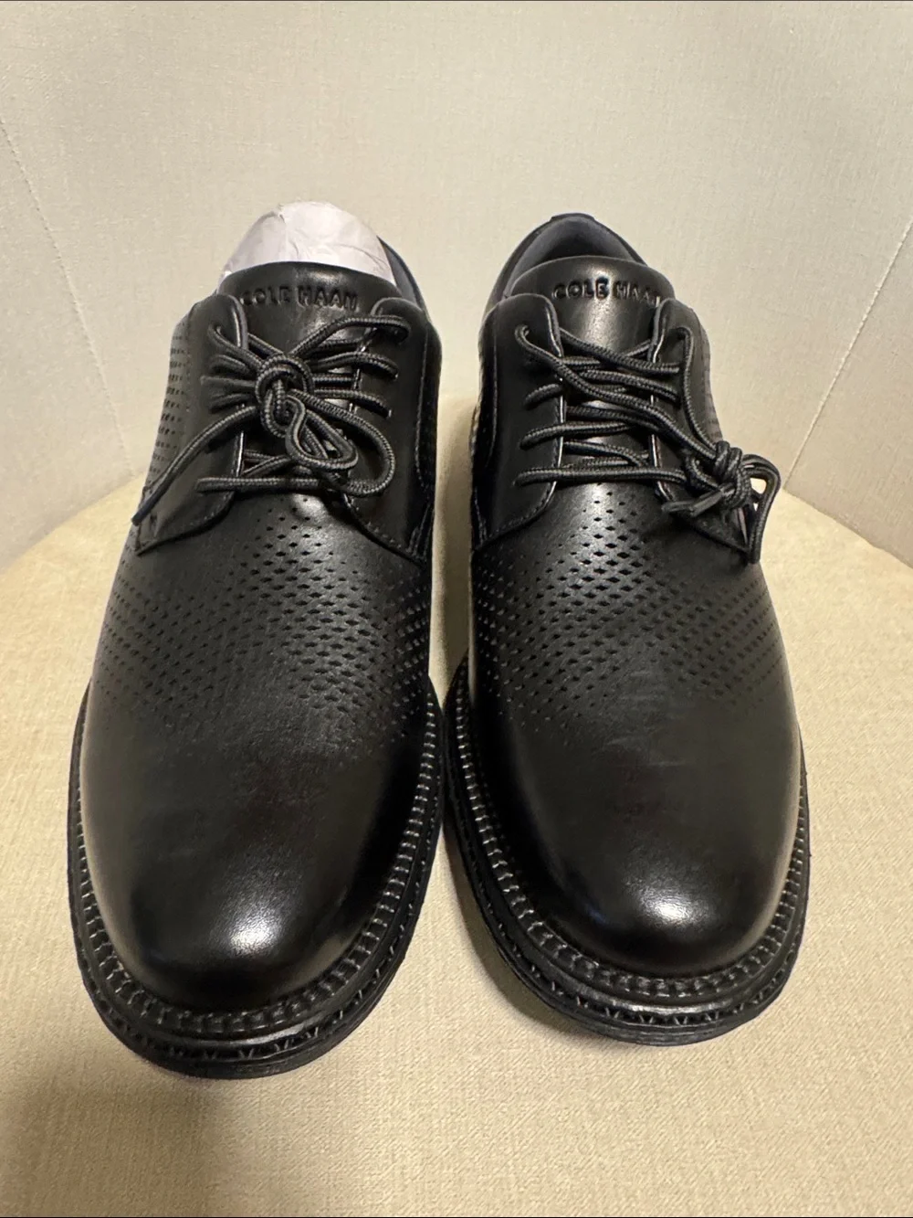 Cole Haan Black Perforated Leather Derby Shoes